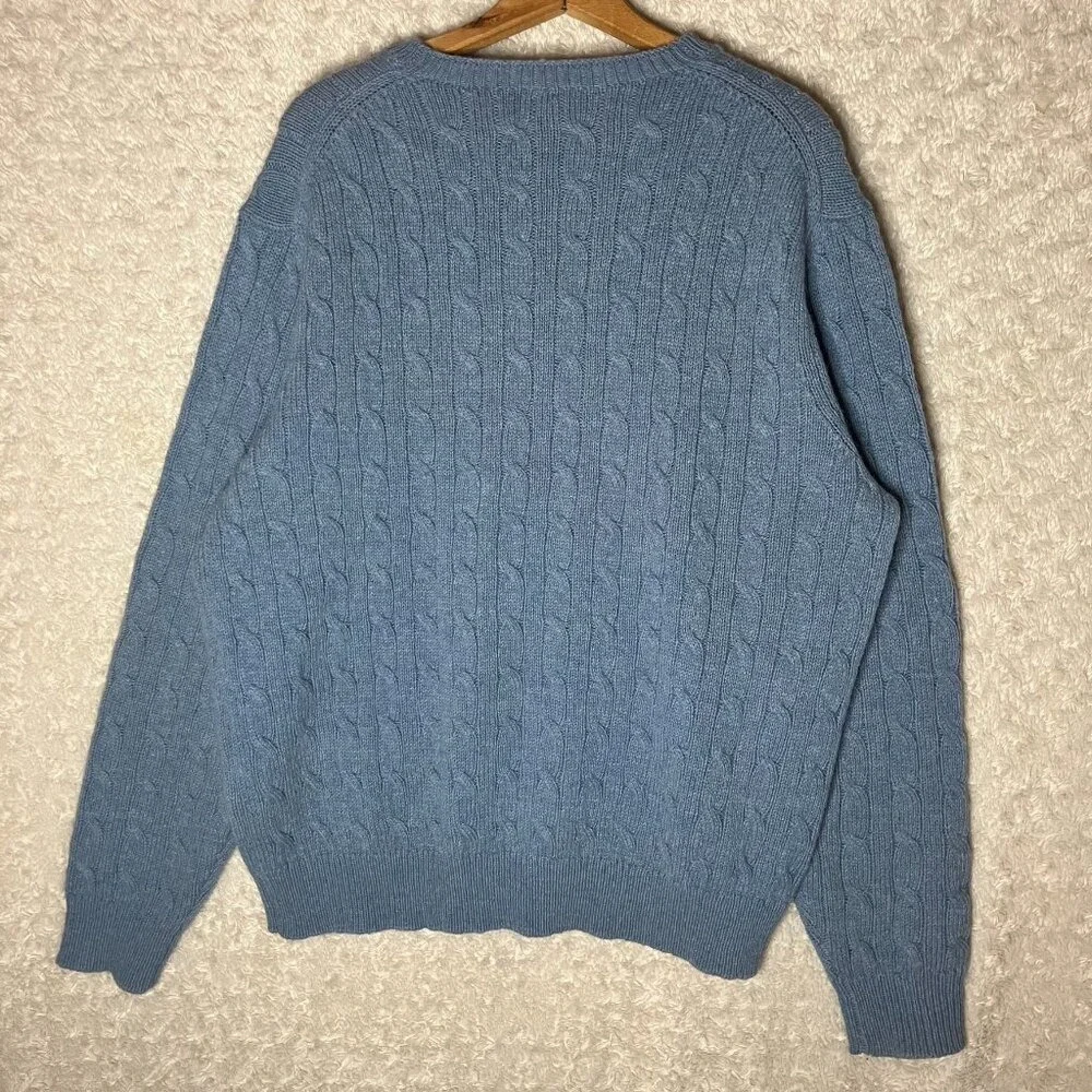 Vineyard Vines Mens Large Blue Wool Blend Cable Knit Crewneck Whale Logo Sweater